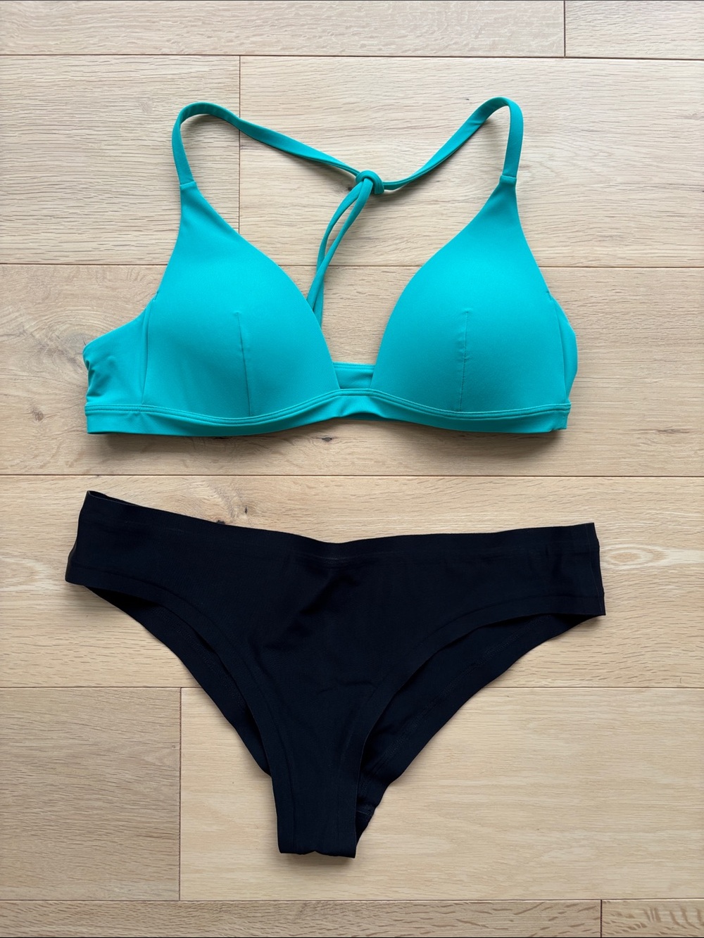 lululemon athletica Teal Triangle Bikini Top with Black Bikini Bottoms